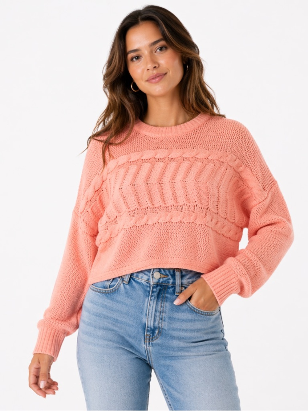 EUC Planet Gold Size Small Cozy Knit Soft Pink Cropped Sweater